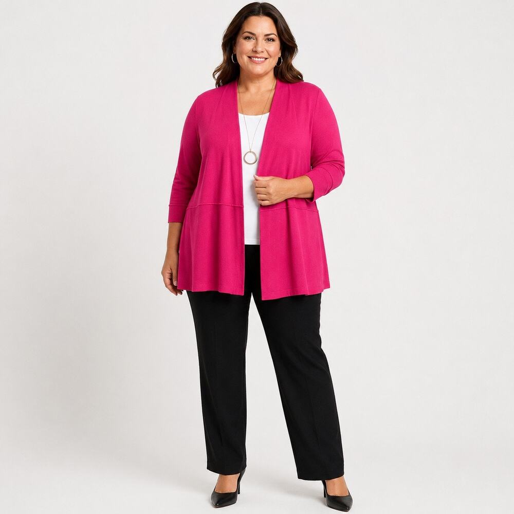 Anne Klein Open Front Cardigan Bright Fuchsia Sz3X Classic Preppy Staple